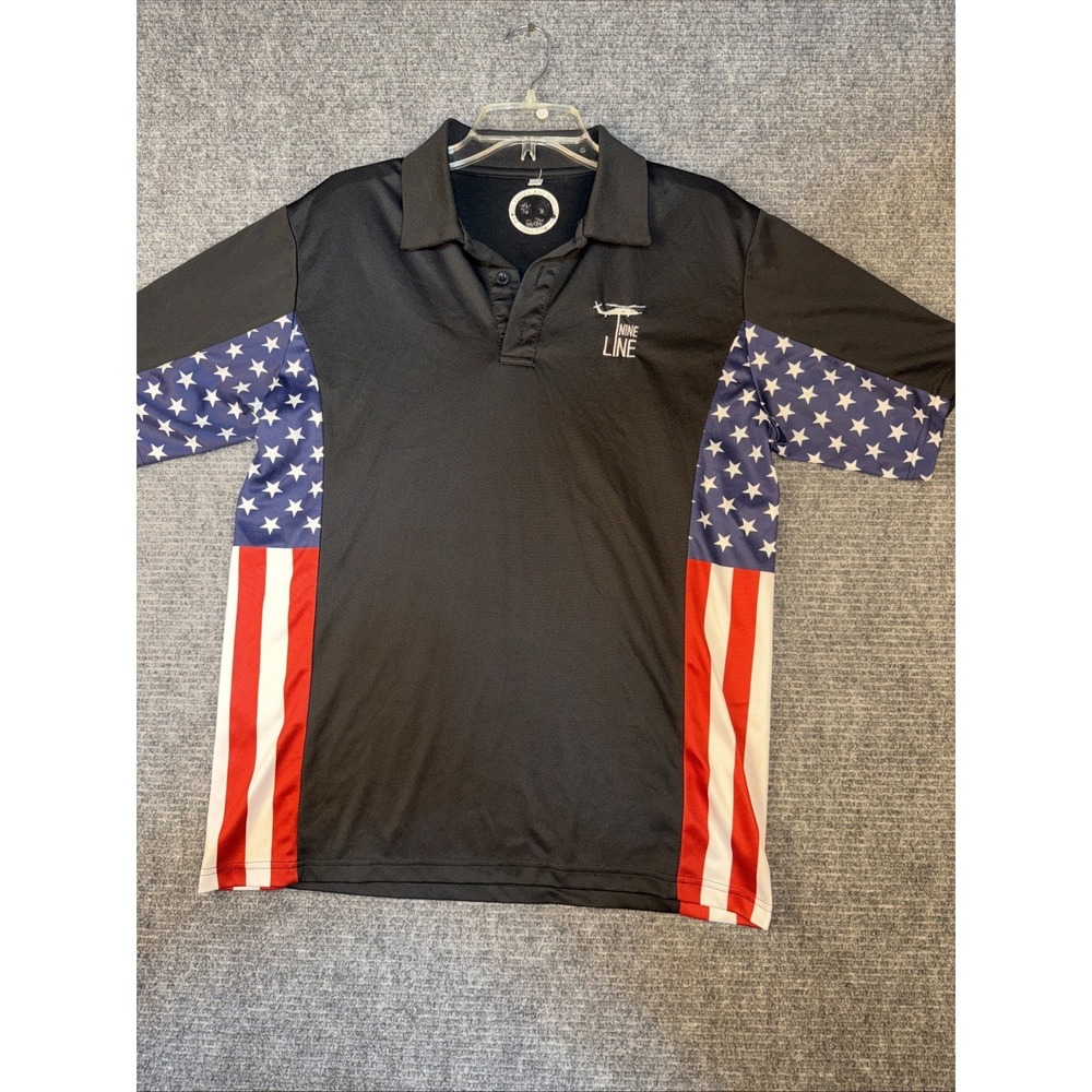 Nine Line Proud Americans Who Serve Polo Shirt Men's Med-Black Stars & Stripes